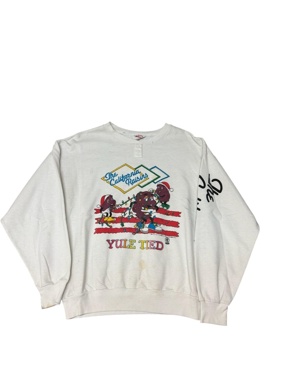 Vintage 80s Jane Colby Sweatshirt Womens Medium White Henley California Raisins